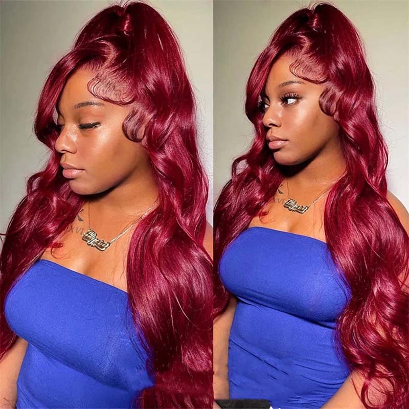 99J Colored Wig Human Hair Body Wave 13×4 Lace Frontal Wig