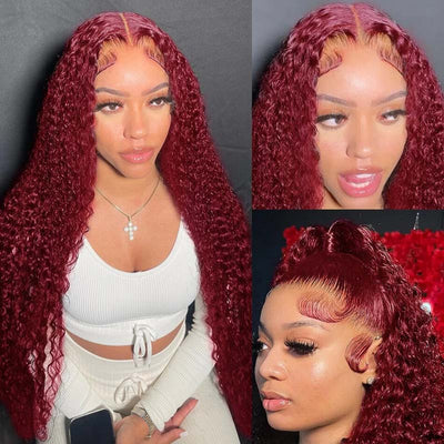 Deep Wave Hair Burgundy Lace Front Wig 99J Human Hair Lace Front Wigs