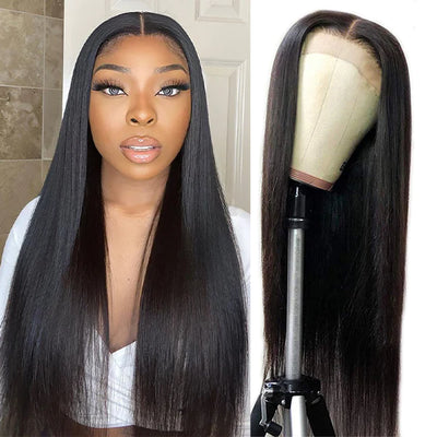 Human Hair Lace Closure Wig Transparent Lace 4x4 Closure Wig Straight Hairstyle