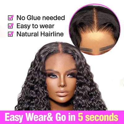 Glueless Wigs for Beginners Deep Wave Human Hair HD Lace Front Wig 5×5 Lace Closure Wig