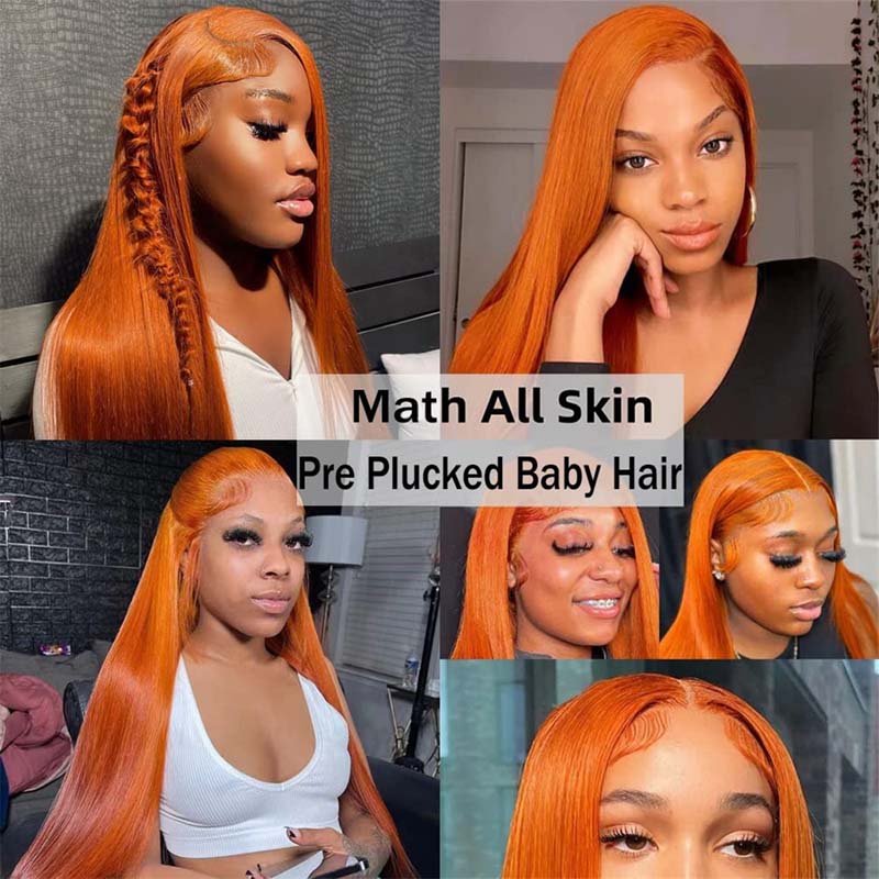 Ginger Color HD Lace Frontal Wig Human Hair Colored Straight Wig 180% Density