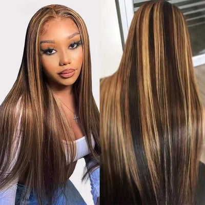 Highlights Wig Human Hair Transparent Lace 13x4 Lace Frontal Wigs Straight Hair