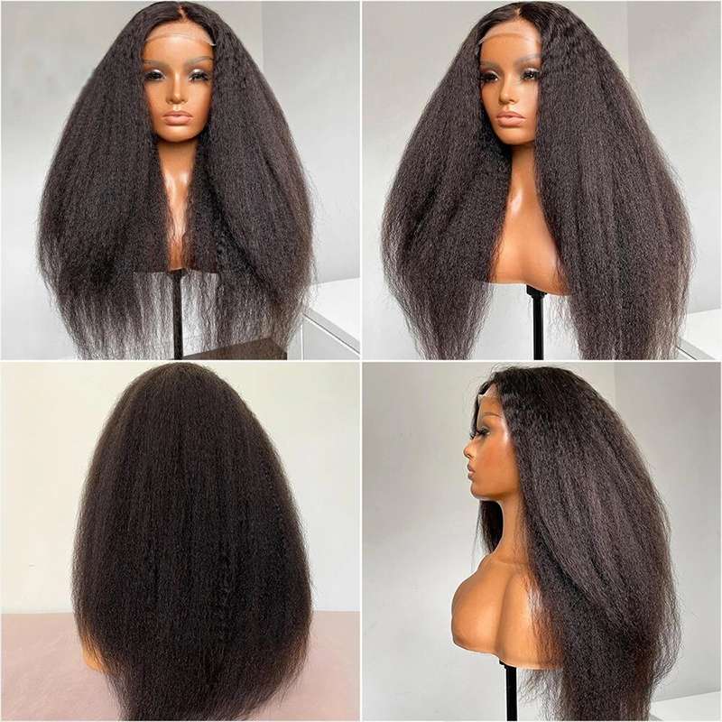 Yaki Hair Lace Closure Wig Kinky Straight 4x4 Closure Wig Real Human Hair Wigs