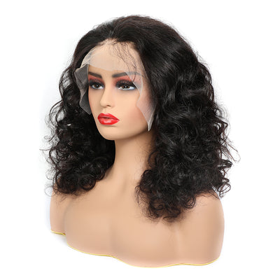 Shoulder Length Hair Loose Wave Wig 16 Inches Transparent Lace BOB Wig 200% Density