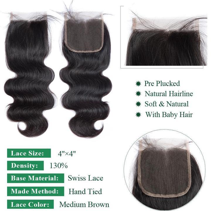  Hair Good Vigin Remy Brazilian Body Wave Virgin Remy Human Hair 3 Bundles With Lace Closure For Sale-closure details