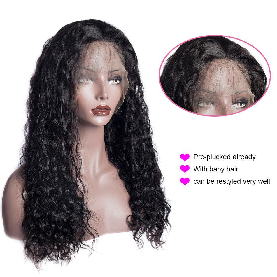  150 Density Brazilian Water Wave 360 Lace Wigs Remy Human Hair Wigs For Black Women Pre Plucked With Baby Hair-front baby hair