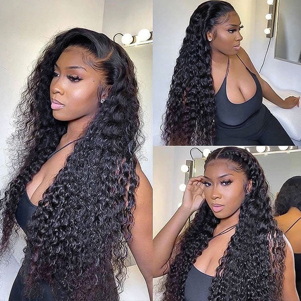 Deep Wave Frontal Wig 360 Transparent Lace Wigs Human Hair For Women