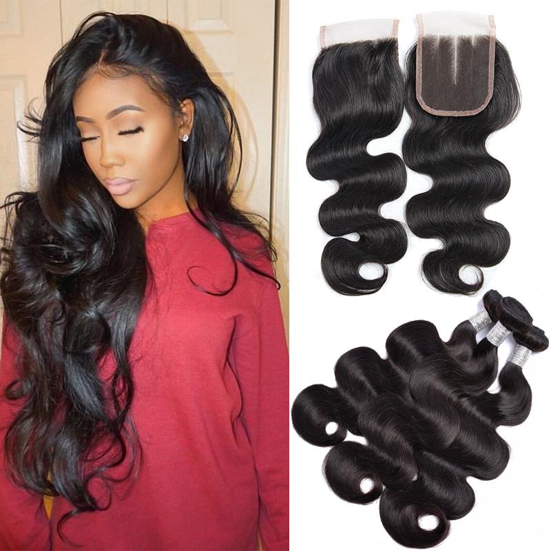  Hair Good Vigin Remy Brazilian Body Wave Virgin Remy Human Hair 3 Bundles With Lace Closure For Sale