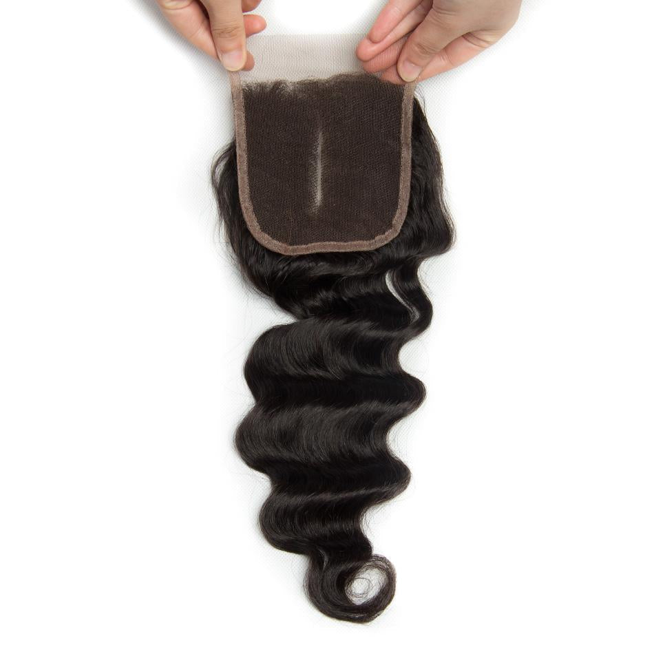   Hair Mink Brazilian Loose Wave Virgin Hair 3 Bundles With 4x4 Lace Closure 100% Human Hair-closure